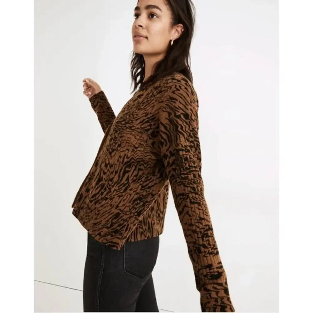 Madewell Tigerized Cameron Ribbed Cardigan Sweater in‎ Coziest Yarn